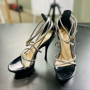 Yves Saint Laurent Grey and Navy Blue Strappy Heel